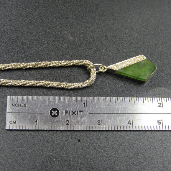 16" Sterling Silver Fancy Style Chrysoprase Stone Necklace Vintage - Picture 6 of 7